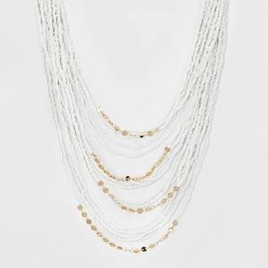 Sugarfix by BaubleBar Beaded Gold and White Beaded Statement Necklace NWT